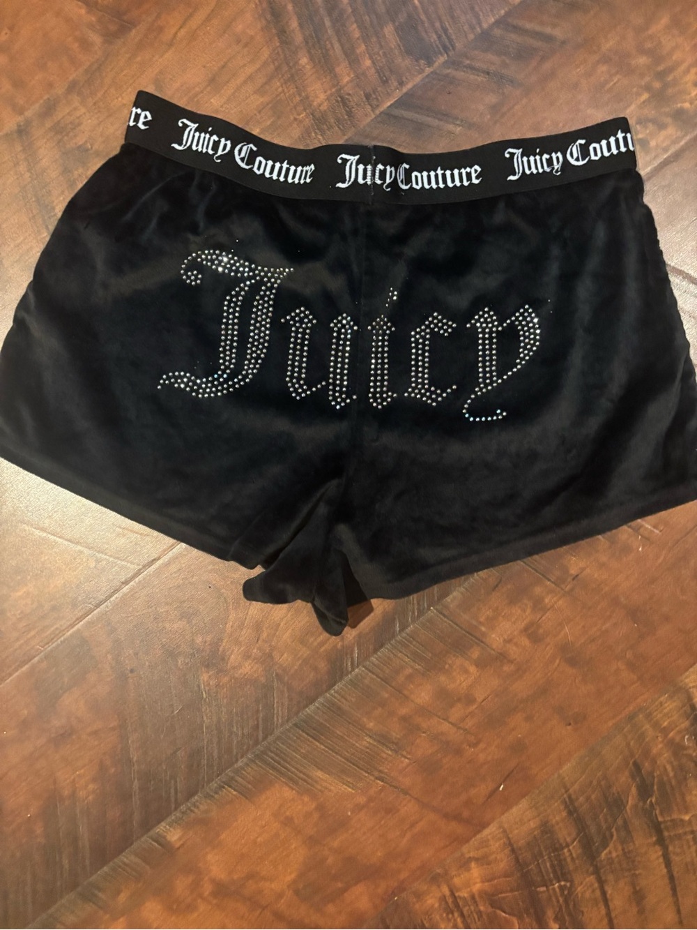 Juicy Couture Black Velour Rhinestone Logo Shorts
